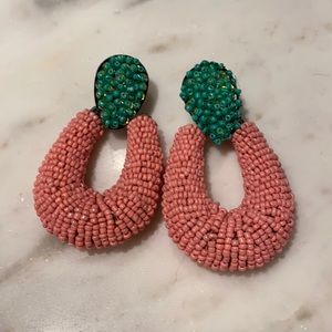 Pink and turquoise beaded statement earrings